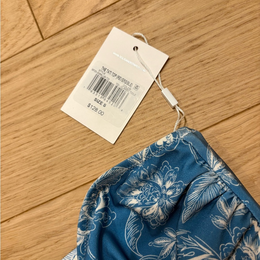 Solid & Striped Tati Strapless Bikini Top in Blue and White Floral Print - Picture 4 of 4